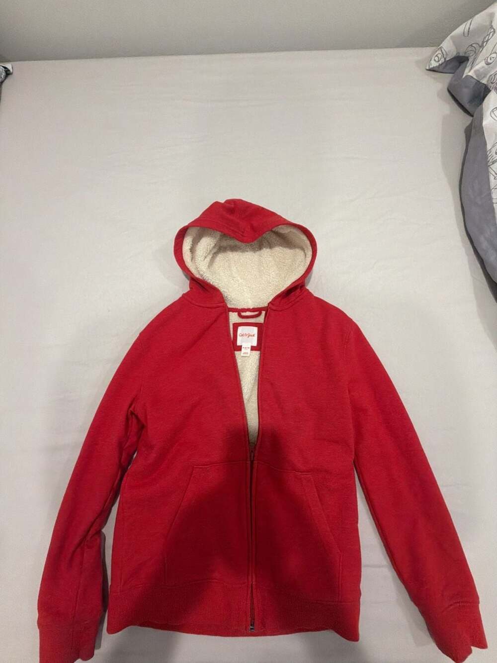 Cat & Jack Sherpa Lined Zip Hoodie Size M 8/10 Red